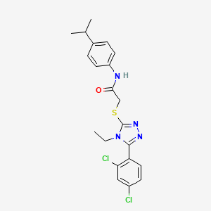 molecular formula C21H22Cl2N4OS B4677753 2-{[5-(2,4-dichlorophenyl)-4-ethyl-4H-1,2,4-triazol-3-yl]thio}-N-(4-isopropylphenyl)acetamide 