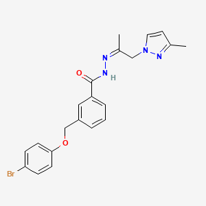molecular formula C21H21BrN4O2 B4677760 3-[(4-bromophenoxy)methyl]-N'-[1-methyl-2-(3-methyl-1H-pyrazol-1-yl)ethylidene]benzohydrazide 