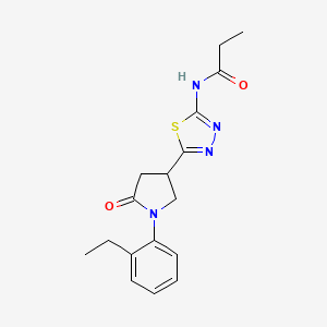 molecular formula C17H20N4O2S B4677771 N-{5-[1-(2-ethylphenyl)-5-oxo-3-pyrrolidinyl]-1,3,4-thiadiazol-2-yl}propanamide 