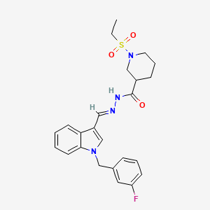 molecular formula C24H27FN4O3S B4677846 1-(ethylsulfonyl)-N'-{[1-(3-fluorobenzyl)-1H-indol-3-yl]methylene}-3-piperidinecarbohydrazide 