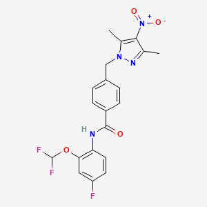 molecular formula C20H17F3N4O4 B4678301 N-[2-(difluoromethoxy)-4-fluorophenyl]-4-[(3,5-dimethyl-4-nitro-1H-pyrazol-1-yl)methyl]benzamide 