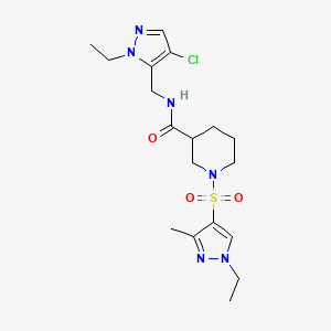 molecular formula C18H27ClN6O3S B4678305 N-[(4-chloro-1-ethyl-1H-pyrazol-5-yl)methyl]-1-[(1-ethyl-3-methyl-1H-pyrazol-4-yl)sulfonyl]-3-piperidinecarboxamide 