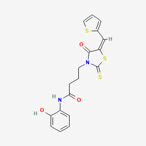 molecular formula C18H16N2O3S3 B4678390 N-(2-HYDROXYPHENYL)-4-[(5E)-4-OXO-2-SULFANYLIDENE-5-[(THIOPHEN-2-YL)METHYLIDENE]-1,3-THIAZOLIDIN-3-YL]BUTANAMIDE 