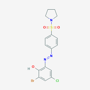 molecular formula C16H15BrClN3O3S B467882 2-Bromo-4-chloro-6-{[4-(1-pyrrolidinylsulfonyl)phenyl]diazenyl}phenol 