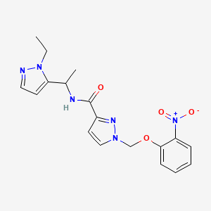 molecular formula C18H20N6O4 B4678874 N-[1-(1-ethyl-1H-pyrazol-5-yl)ethyl]-1-[(2-nitrophenoxy)methyl]-1H-pyrazole-3-carboxamide 