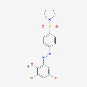 molecular formula C16H15Br2N3O3S B467888 2,4-Dibromo-6-{[4-(1-pyrrolidinylsulfonyl)phenyl]diazenyl}phenol 