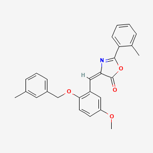 molecular formula C26H23NO4 B4679106 (4E)-4-[[5-methoxy-2-[(3-methylphenyl)methoxy]phenyl]methylidene]-2-(2-methylphenyl)-1,3-oxazol-5-one 