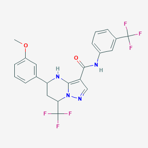molecular formula C22H18F6N4O2 B468290 5-(3-methoxyphenyl)-7-(trifluoromethyl)-N-[3-(trifluoromethyl)phenyl]-4,5,6,7-tetrahydropyrazolo[1,5-a]pyrimidine-3-carboxamide 