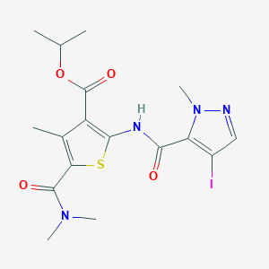 molecular formula C17H21IN4O4S B4684942 isopropyl 5-[(dimethylamino)carbonyl]-2-{[(4-iodo-1-methyl-1H-pyrazol-5-yl)carbonyl]amino}-4-methyl-3-thiophenecarboxylate 