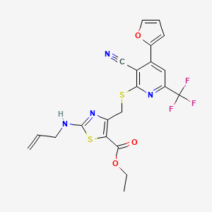 molecular formula C21H17F3N4O3S2 B4685020 ETHYL 2-(ALLYLAMINO)-4-({[3-CYANO-4-(2-FURYL)-6-(TRIFLUOROMETHYL)-2-PYRIDYL]SULFANYL}METHYL)-1,3-THIAZOLE-5-CARBOXYLATE 