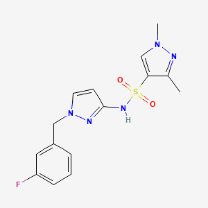 molecular formula C15H16FN5O2S B4685040 N~4~-[1-(3-FLUOROBENZYL)-1H-PYRAZOL-3-YL]-1,3-DIMETHYL-1H-PYRAZOLE-4-SULFONAMIDE 