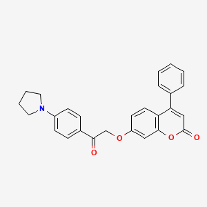 molecular formula C27H23NO4 B4685341 7-{2-oxo-2-[4-(1-pyrrolidinyl)phenyl]ethoxy}-4-phenyl-2H-chromen-2-one 