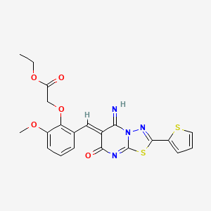 molecular formula C21H18N4O5S2 B4685389 ethyl 2-[2-[(Z)-(5-imino-7-oxo-2-thiophen-2-yl-[1,3,4]thiadiazolo[3,2-a]pyrimidin-6-ylidene)methyl]-6-methoxyphenoxy]acetate 