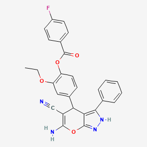 4-(6-amino-5-cyano-3-phenyl-1,4-dihydropyrano[2,3-c]pyrazol-4-yl)-2-ethoxyphenyl 4-fluorobenzoate