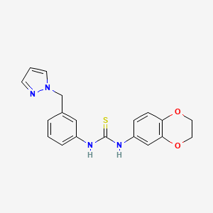 molecular formula C19H18N4O2S B4685408 N-(2,3-dihydro-1,4-benzodioxin-6-yl)-N'-[3-(1H-pyrazol-1-ylmethyl)phenyl]thiourea 