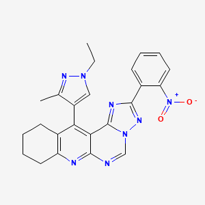 9-(1-ethyl-3-methylpyrazol-4-yl)-13-(2-nitrophenyl)-2,12,14,15,17-pentazatetracyclo[8.7.0.03,8.011,15]heptadeca-1,3(8),9,11,13,16-hexaene