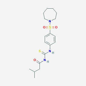 molecular formula C18H27N3O3S2 B468554 N-((4-(azepan-1-ylsulfonyl)phenyl)carbamothioyl)-3-methylbutanamide CAS No. 727660-17-5