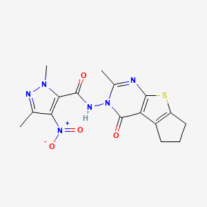 molecular formula C16H16N6O4S B4685573 1,3-DIMETHYL-N-[2-METHYL-4-OXO-6,7-DIHYDRO-4H-CYCLOPENTA[4,5]THIENO[2,3-D]PYRIMIDIN-3(5H)-YL]-4-NITRO-1H-PYRAZOLE-5-CARBOXAMIDE 