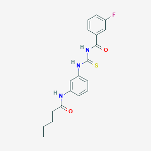 molecular formula C19H20FN3O2S B4685747 3-fluoro-N-({[3-(pentanoylamino)phenyl]amino}carbonothioyl)benzamide 