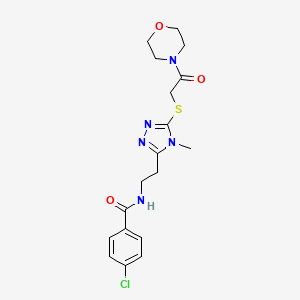 molecular formula C18H22ClN5O3S B4685914 4-chloro-N-[2-(4-methyl-5-{[2-(morpholin-4-yl)-2-oxoethyl]sulfanyl}-4H-1,2,4-triazol-3-yl)ethyl]benzamide 