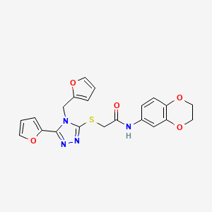 N-(2,3-dihydro-1,4-benzodioxin-6-yl)-2-{[5-(furan-2-yl)-4-(furan-2-ylmethyl)-4H-1,2,4-triazol-3-yl]sulfanyl}acetamide