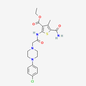 molecular formula C21H25ClN4O4S B4686570 ethyl 5-(aminocarbonyl)-2-({[4-(4-chlorophenyl)-1-piperazinyl]acetyl}amino)-4-methyl-3-thiophenecarboxylate 