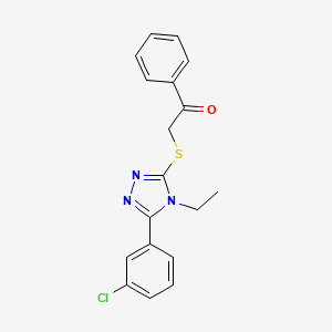 molecular formula C18H16ClN3OS B4686628 2-{[5-(3-CHLOROPHENYL)-4-ETHYL-4H-1,2,4-TRIAZOL-3-YL]SULFANYL}-1-PHENYLETHAN-1-ONE 