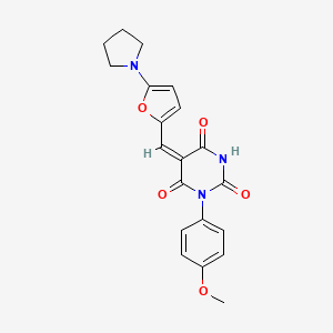 molecular formula C20H19N3O5 B4687168 (5E)-1-(4-methoxyphenyl)-5-[(5-pyrrolidin-1-ylfuran-2-yl)methylidene]-1,3-diazinane-2,4,6-trione 