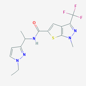 molecular formula C15H16F3N5OS B4687240 N-[1-(1-ethyl-1H-pyrazol-3-yl)ethyl]-1-methyl-3-(trifluoromethyl)-1H-thieno[2,3-c]pyrazole-5-carboxamide CAS No. 1006349-19-4