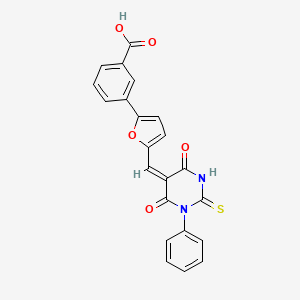 molecular formula C22H14N2O5S B4687658 3-{5-[(4,6-dioxo-1-phenyl-2-thioxotetrahydro-5(2H)-pyrimidinylidene)methyl]-2-furyl}benzoic acid 