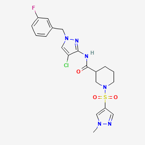 molecular formula C20H22ClFN6O3S B4688020 N-[4-chloro-1-(3-fluorobenzyl)-1H-pyrazol-3-yl]-1-[(1-methyl-1H-pyrazol-4-yl)sulfonyl]-3-piperidinecarboxamide 