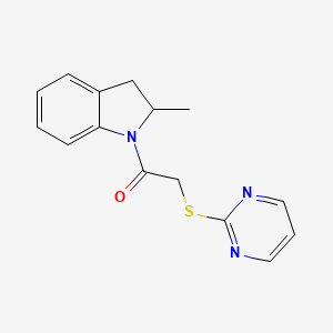 molecular formula C15H15N3OS B4688075 2-methyl-1-[(2-pyrimidinylthio)acetyl]indoline 