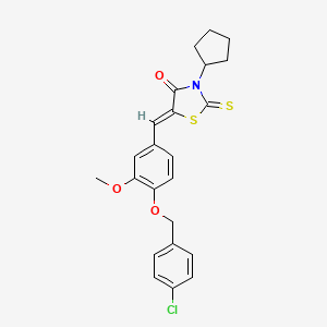 molecular formula C23H22ClNO3S2 B4688119 5-{4-[(4-chlorobenzyl)oxy]-3-methoxybenzylidene}-3-cyclopentyl-2-thioxo-1,3-thiazolidin-4-one 