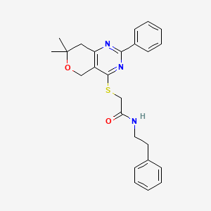 2-[(7,7-dimethyl-2-phenyl-7,8-dihydro-5H-pyrano[4,3-d]pyrimidin-4-yl)thio]-N-(2-phenylethyl)acetamide