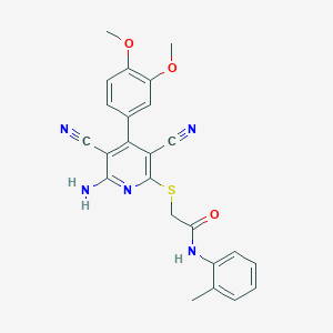 2-{[6-amino-3,5-dicyano-4-(3,4-dimethoxyphenyl)-2-pyridinyl]thio}-N-(2-methylphenyl)acetamide