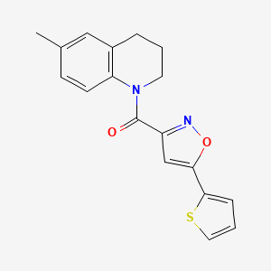 molecular formula C18H16N2O2S B4688343 6-methyl-1-{[5-(2-thienyl)-3-isoxazolyl]carbonyl}-1,2,3,4-tetrahydroquinoline 