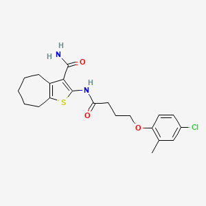 molecular formula C21H25ClN2O3S B4688701 2-{[4-(4-chloro-2-methylphenoxy)butanoyl]amino}-5,6,7,8-tetrahydro-4H-cyclohepta[b]thiophene-3-carboxamide 