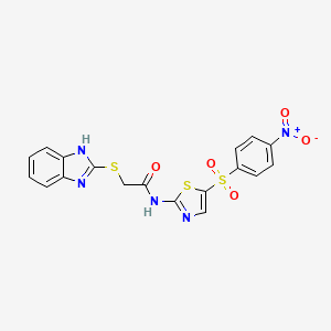 molecular formula C18H13N5O5S3 B4688782 2-(1H-benzimidazol-2-ylthio)-N-{5-[(4-nitrophenyl)sulfonyl]-1,3-thiazol-2-yl}acetamide 