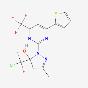 molecular formula C14H10ClF5N4OS B4688829 5-[chloro(difluoro)methyl]-3-methyl-1-[4-(2-thienyl)-6-(trifluoromethyl)-2-pyrimidinyl]-4,5-dihydro-1H-pyrazol-5-ol 