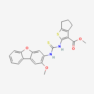 molecular formula C23H20N2O4S2 B4689342 methyl 2-({[(2-methoxydibenzo[b,d]furan-3-yl)amino]carbonothioyl}amino)-5,6-dihydro-4H-cyclopenta[b]thiophene-3-carboxylate 