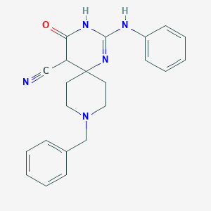 molecular formula C22H23N5O B4689389 2-anilino-9-benzyl-4-oxo-1,3,9-triazaspiro[5.5]undec-2-ene-5-carbonitrile 