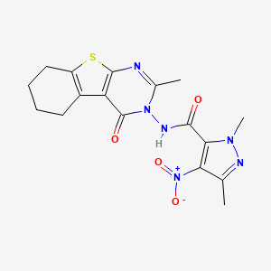 molecular formula C17H18N6O4S B4689406 1,3-dimethyl-N-(2-methyl-4-oxo-5,6,7,8-tetrahydro[1]benzothieno[2,3-d]pyrimidin-3(4H)-yl)-4-nitro-1H-pyrazole-5-carboxamide 