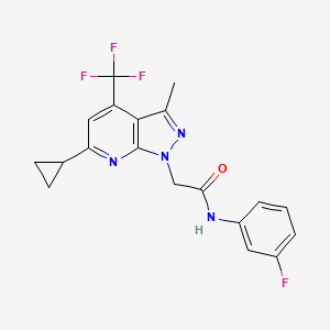 molecular formula C19H16F4N4O B4689680 2-[6-cyclopropyl-3-methyl-4-(trifluoromethyl)-1H-pyrazolo[3,4-b]pyridin-1-yl]-N-(3-fluorophenyl)acetamide 