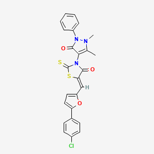 molecular formula C25H18ClN3O3S2 B4689722 5-{[5-(4-chlorophenyl)-2-furyl]methylene}-3-(1,5-dimethyl-3-oxo-2-phenyl-2,3-dihydro-1H-pyrazol-4-yl)-2-thioxo-1,3-thiazolidin-4-one 