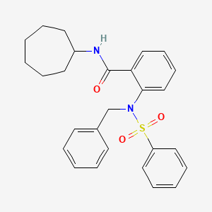 molecular formula C27H30N2O3S B4689918 2-[benzyl(phenylsulfonyl)amino]-N-cycloheptylbenzamide 