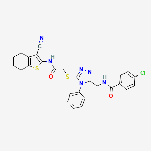 molecular formula C27H23ClN6O2S2 B4689966 4-chloro-N-{[5-({2-[(3-cyano-4,5,6,7-tetrahydro-1-benzothien-2-yl)amino]-2-oxoethyl}thio)-4-phenyl-4H-1,2,4-triazol-3-yl]methyl}benzamide 