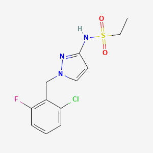 molecular formula C12H13ClFN3O2S B4690216 N-{1-[(2-CHLORO-6-FLUOROPHENYL)METHYL]-1H-PYRAZOL-3-YL}ETHANE-1-SULFONAMIDE 