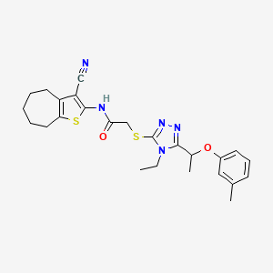 molecular formula C25H29N5O2S2 B4690409 N-(3-cyano-5,6,7,8-tetrahydro-4H-cyclohepta[b]thien-2-yl)-2-({4-ethyl-5-[1-(3-methylphenoxy)ethyl]-4H-1,2,4-triazol-3-yl}thio)acetamide 