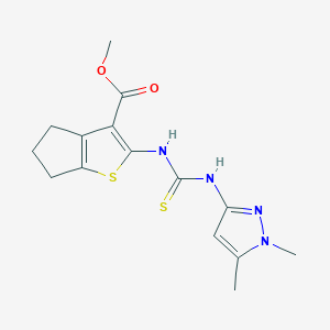 molecular formula C15H18N4O2S2 B4690640 methyl 2-({[(1,5-dimethyl-1H-pyrazol-3-yl)amino]carbonothioyl}amino)-5,6-dihydro-4H-cyclopenta[b]thiophene-3-carboxylate 