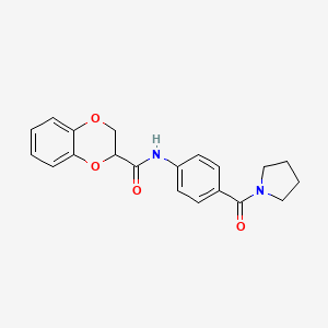 molecular formula C20H20N2O4 B4690680 N-[4-(1-pyrrolidinylcarbonyl)phenyl]-2,3-dihydro-1,4-benzodioxine-2-carboxamide 